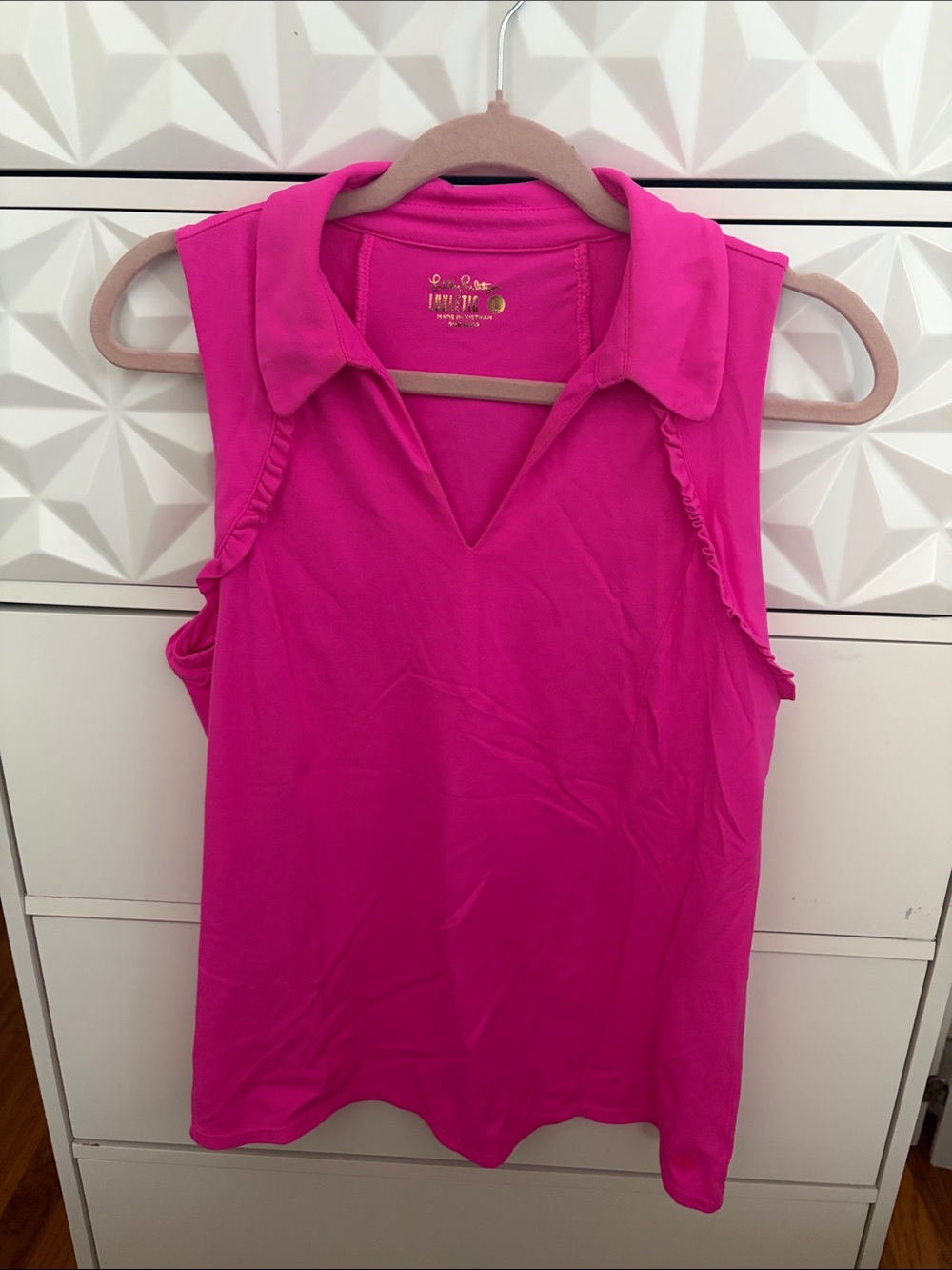 Lilly Pulitzer Hot Pink Sleeveless Collared V-Neck Tank